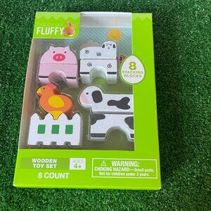 Fluffy Wooden Animals Pig Sheep Cow Chicken blocks playset 8 stacking blocks NEW
